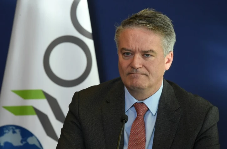 Le secrétaire général de l'OCDE Mathias Cormann, lors d'une conférence de presse au ministère français de l'Economie, le 18 novembre 2021