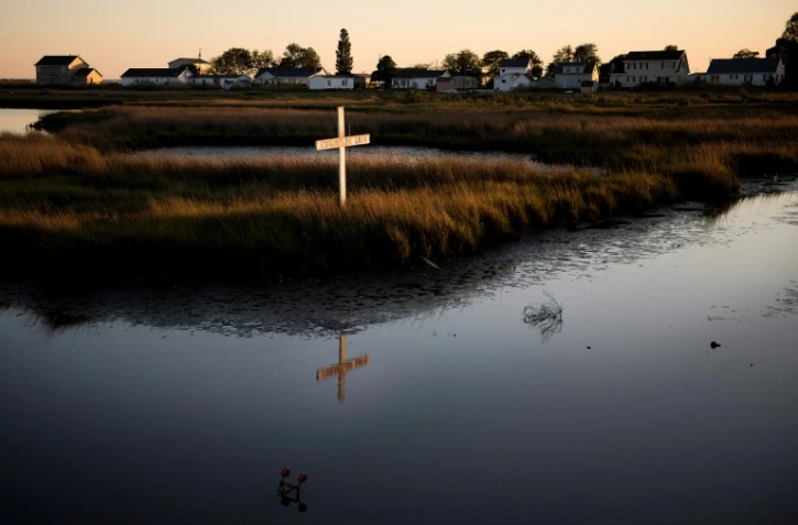 Vue sur l'île de Tangier, en Virginie, aux Etats-Unis menacée de disparition sous les eaux, le 15 mai 2017