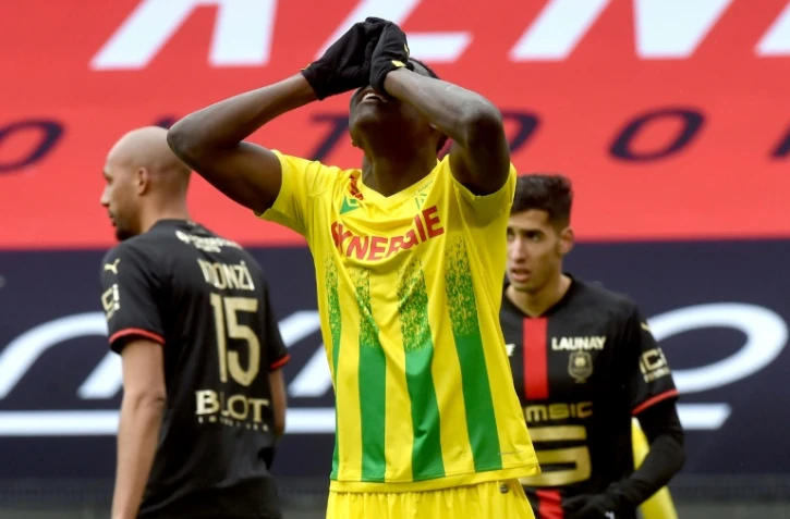 L'attaquant nantais Randal Kolo Muani, lors du match de L1, le 11 avril 2021 au Roazhon Park Ă Rennes