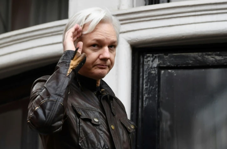 Le fondateur de WikiLeaks Julian Assange, le 19 mai 2017 à l'ambassade d'Equateur à Londres 