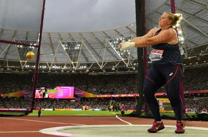 La Française Alexandra Tavernier lors du lancer du marteau aux Mondiaux d'athlétisme, le 7 août 2017 à Londres