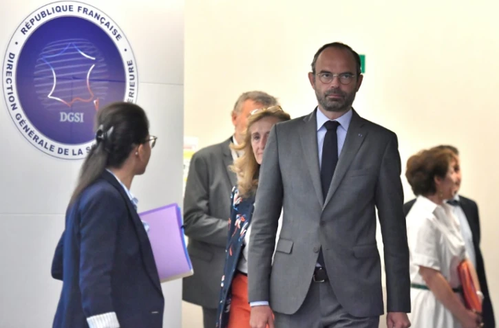 Le Premier ministre Edouard Philippe au siège de la DGSI à Levallois-Perret le 13 juillet 2018 