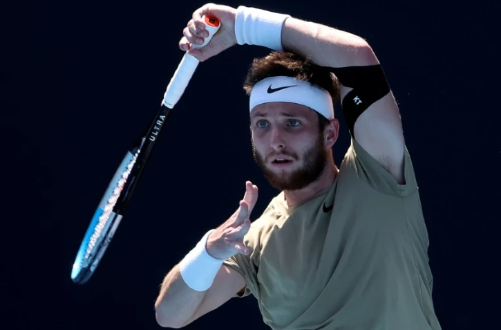 Le Français Corentin Moutet lors de son 2e tour de l'Open d'Australie de tennis, le 10 février 2021 à Melbourne