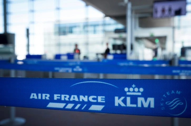 Les logos d'Air France KLM à l'aéroport de Roissy-Charles-de-Gaulle, le 6 août 2018