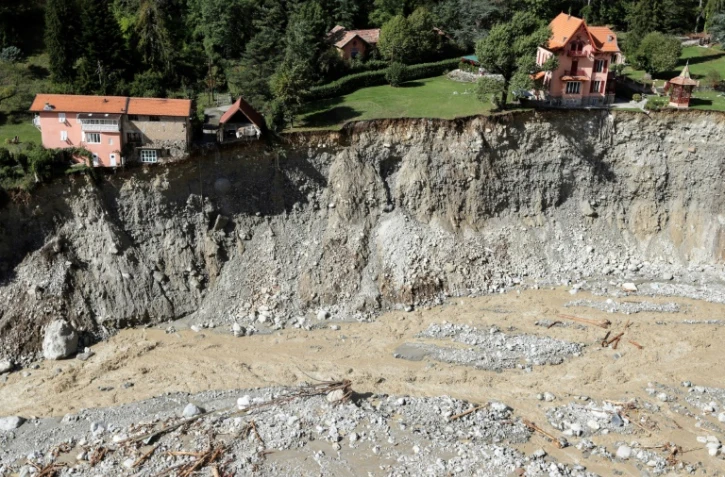 Vue aérienne des dommages à Saint-Martin-Vésubie, le 3 octobre 2020, après des crues exceptionnelles