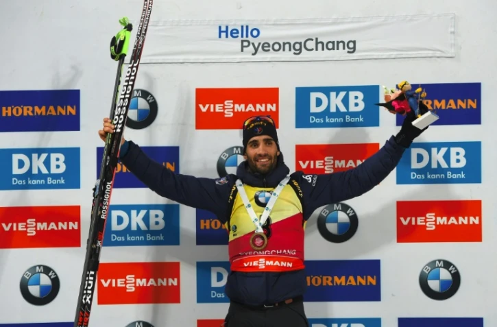 Martin Fourcade, le 4 mars 2017 après sa victoire lors de la poursuite de Pyeongchang