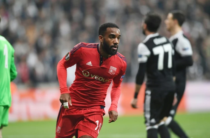 L'attaquant de Lyon Alexandre Lacazette après un but contre Besiktas, en Europa League, le 20 avril 2017 à Istanbul