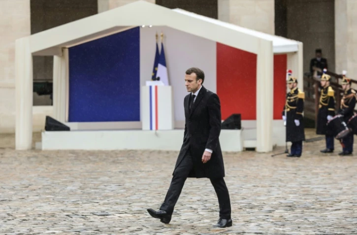 Emmanuel Macron aux Invalides lors de l'hommage au colonel Arnaud Beltrame mercredi 28 mars 2018