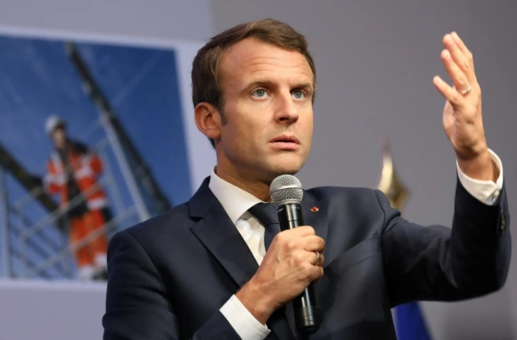 Le président Emmanuel Macron, le 4 octobre 2017 à l'Ecole d'application aux métiers des travaux publics à Egletons
