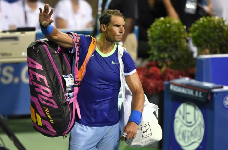 L'Espagnol Rafael Nadal, après sa défaite en 8e de finale face au Sud-Africain LLoyd Harris, le 5 août 2021 au tournoi de Washington