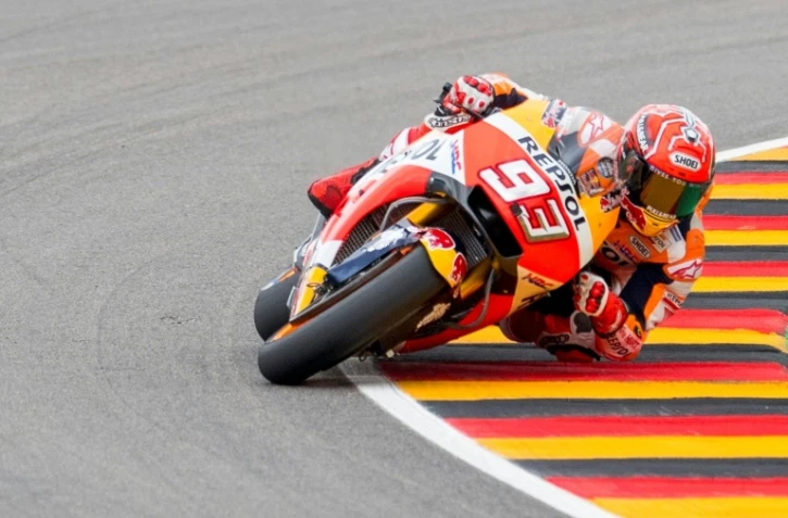 L'Espagnol Marc Marquez (Honda) lors de la séance d'entraînement en vue du GP d'Allemagne, le 1er juillet 2017 à Hohenstein-Ernstthal
