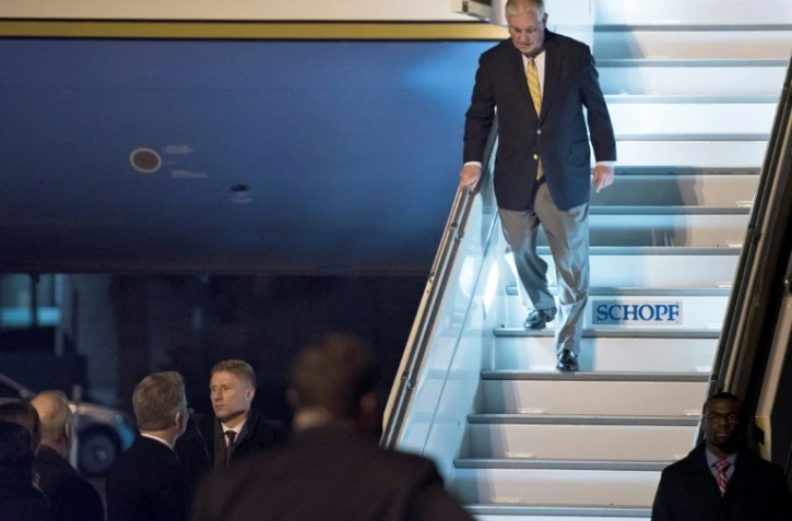 Le secrétaire d'Etat américain Rex W. Tillerson à son arrivée  à l'aéroport le 15 février 2017 à Cologne