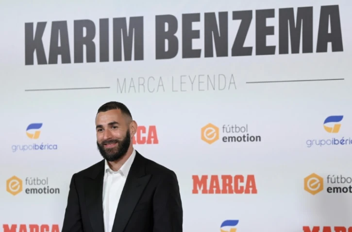 L'attaquant français Karim Benzema, lors d'une cérémonie en hommage à sa carrière organisée par le quotidien sportif espagnol Marca, le 1er juin 2023 à Madrid