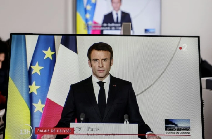 Le président Emmanuel Macron s'exprime sur la situation en Ukraine, le 24 février 2022 à l'Elysée, à Paris