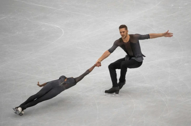 Le couple français Vanessa James et Morgan Ciprès lors du programme libre aux Mondiaux de patinage artistique, le 21 mars 2019 à Saitama