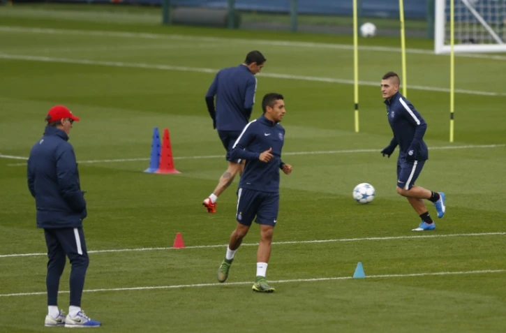 Le Parisien Marco Verratti et ses coéquipiers à l'entraînement au Camp des Loges, le 20 octobre 2015