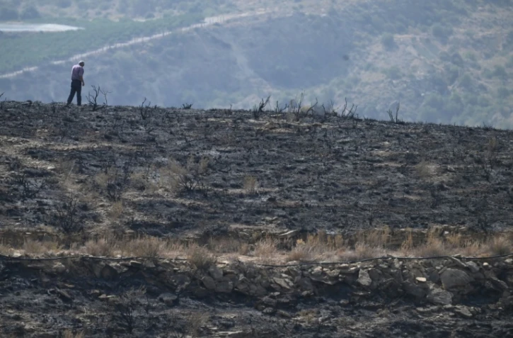Un homme marche sur ses terres brûlées après un incendie de forêt ayant fait au moins 12 morts, à Alfaix, dans la province d'Almería, le 11 juillet 2026