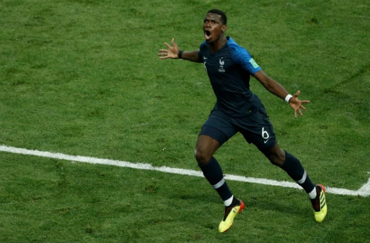 Paul Pogba auteur du 3e but de l'équipe de France contre la Croatie au stade Loujniki à Moscou, le 15 juillet 2018 