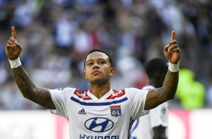 L'attaquant de Lyon Memphis Depay buteur contre Amiens, en L1, à Décines-Charpieu, le 12 août 2018 