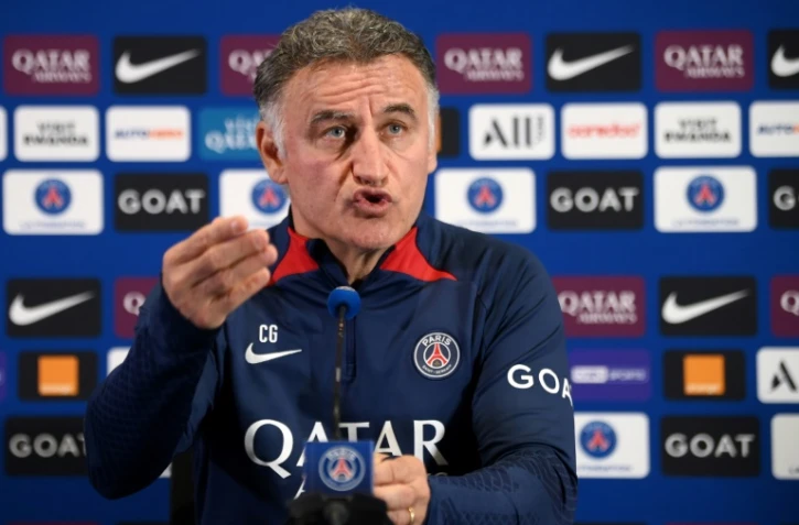 L'entraîneur du PSG Christophe Galtier en conférence de presse le 20 avril 2023 à Angers