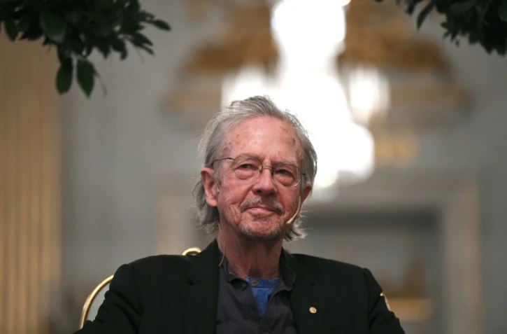 L'écrivain autrichien Peter Handke, prix Nobel de littérature 2019, lors d'une conférence de presse à Stockholm le 6 décembre 2019