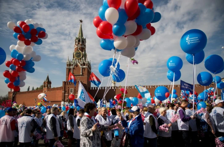 Manifestation Ă l'occasion de la FĂŞte du Travail, le 1er mai 2017 Ă Moscou