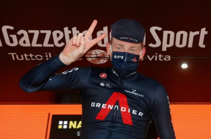 Le Britannique Tao Geoghegan Hart vainqueur de la 20e étape du Tour d'Italie, le 24 octobre 2020 à Sestrières 