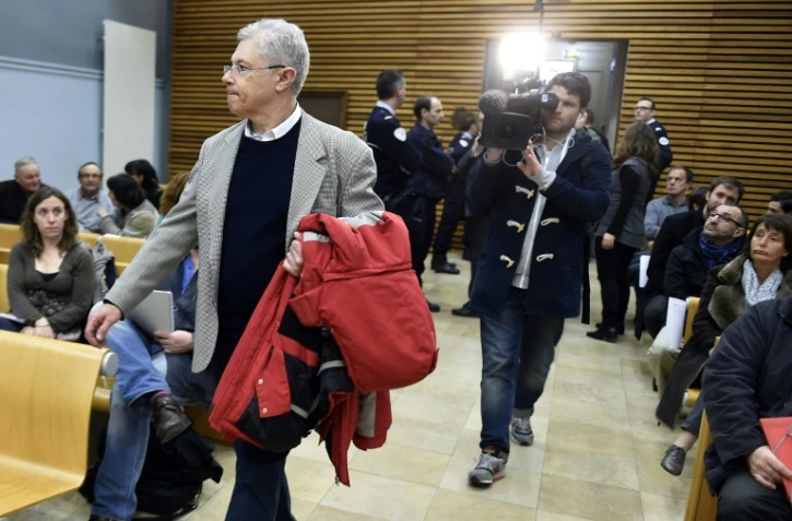 L'accusé Luc Fournié, à son arrivée lors de son procès de première instance, le 30 mars 2015 à Albi  devant les assises du Tarn