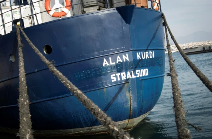 Le navire de l'ONG allemande Sea-Eye rebaptisé Alan Kurdi à quai au port de Palma de Majorque, le 10 février 2019