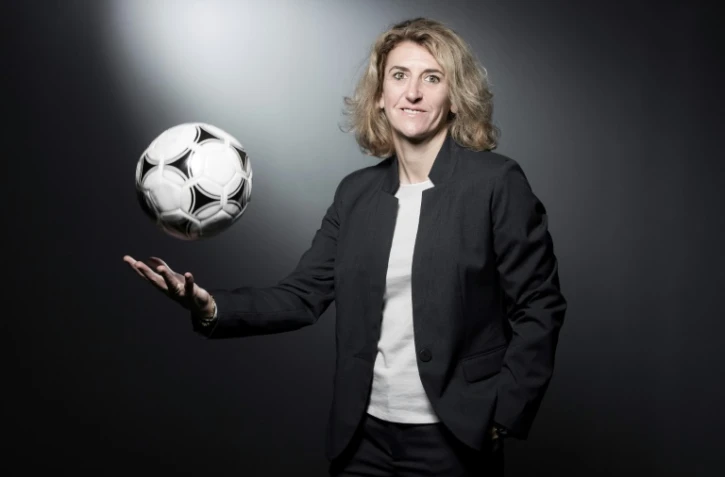 L'ancienne capitaine de l'équipe de France de football, Marinette Pichon, lors d'une séance photos, le 4 avril 2018 à Paris 