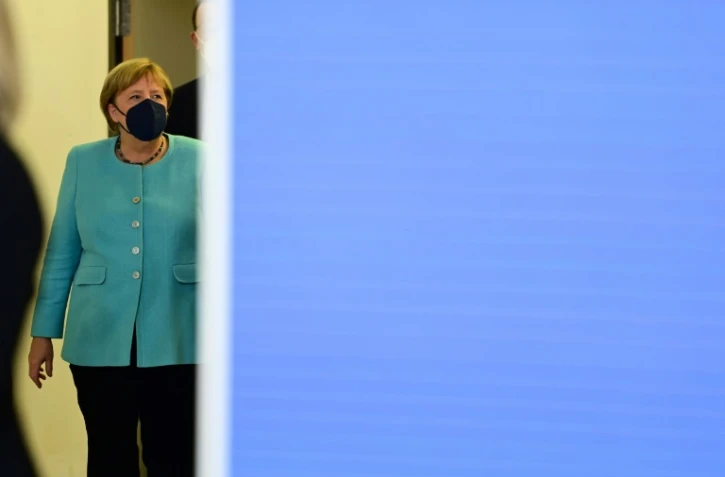 La chancelière allemande Angela Merkel au siège de l'Union conservatrice CDU, à Berlin le 26 septembre 2021