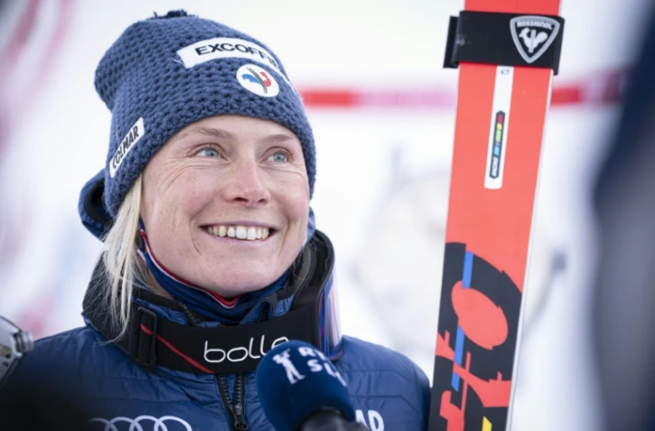 La joie de la Française Tessa Worley, après sa 2e place dans le géant de Kranjska Gora (Slovénie), le 8 janvier 2022