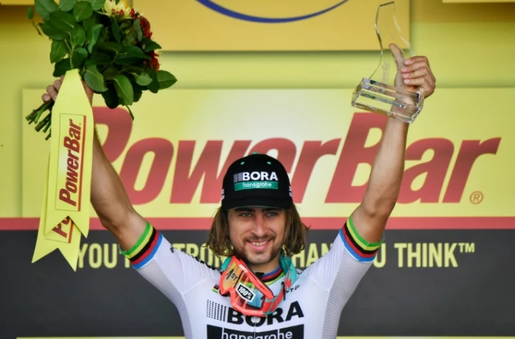 Vainqueur de la 3e étape, le Slovaque Peter Sagan à l'arrivée à Longwy, France, le 3 juillet 2017