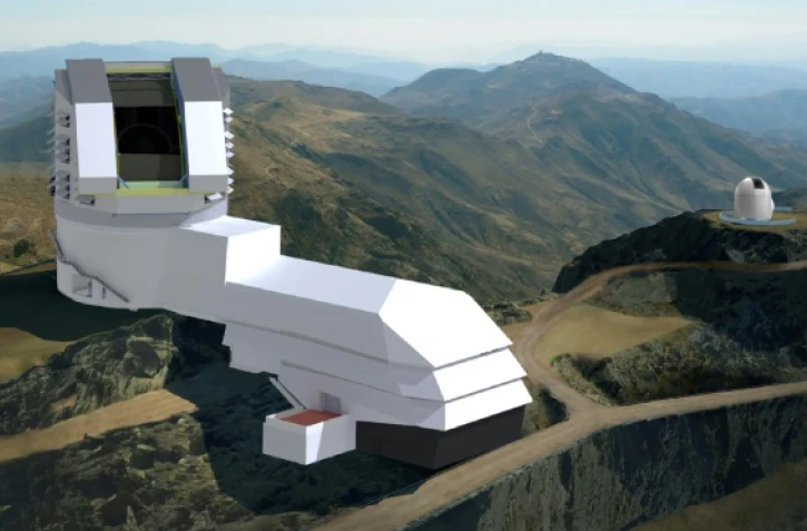Cette image fournie le 8 juin 2018 par le CNRS montre le téléscope LSST (Large Synoptic Survey Telescope), qui sera mis en service sur la montagne du Cerro Pachón, dans les Andes chiliennes en 2020