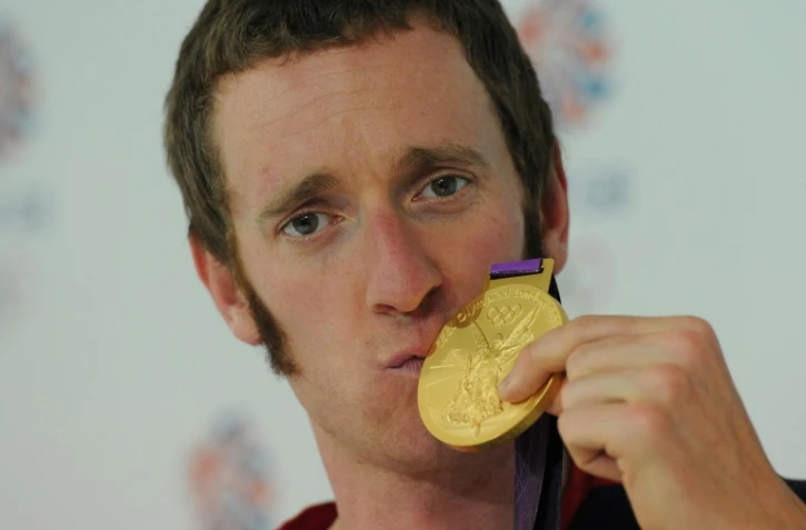 Le cycliste britannique Bradley Wiggins, champion olympique du contre-la-montre aux Jeux de Londres, le 1er août 2012