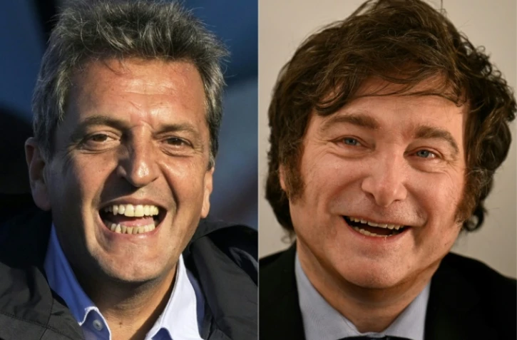 Composition avec les portraits du ministre de l'Economie Sergio Massa et de l'ultralibéral Javier Milei qui s'affronteront au second tour de l'élection présidentielle argentine le 19 novembre 2023