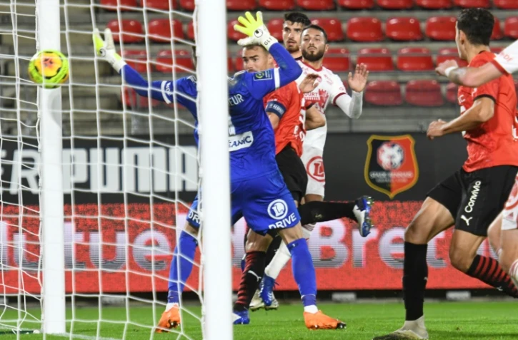 Le défenseur de Rennes Damien Da Silva marque contre Brest, le 31 octobre 2020 au Roazhon Park