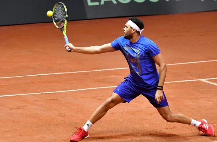 Jo-Wilfried Tsonga lors d'un entraînement de l'équipe de France de Coupe Davis à Villeneuve-d'Ascq, le 22 novembre 2018, à la veille d'affronter la Croatie en finale