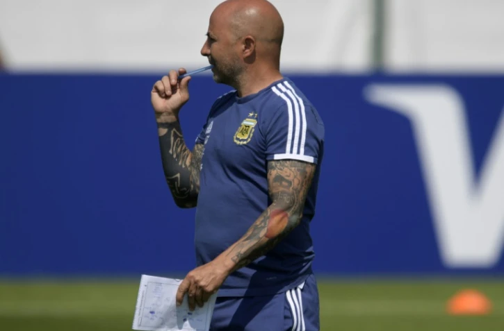Jorge Sampaoli dirige une séance d'entraînement de l'Argentine dans son camp de base à Bronnitsy, près de Moscou, le 23 juin 2018