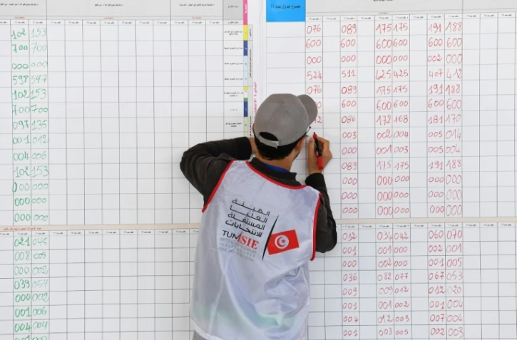 Un employé de l'instance électorale ISIE en plein décompte électoral le 7 mai 2018 à Ariana, près de Tunis.