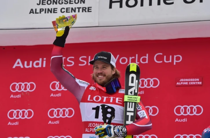 Le Norvégien Kjetil Jansrud, vainqueur de la descente de Joengseon, en Corée du Sud, lors de la Coupe du monde messieurs de ski alpin, le 6 février 2016
