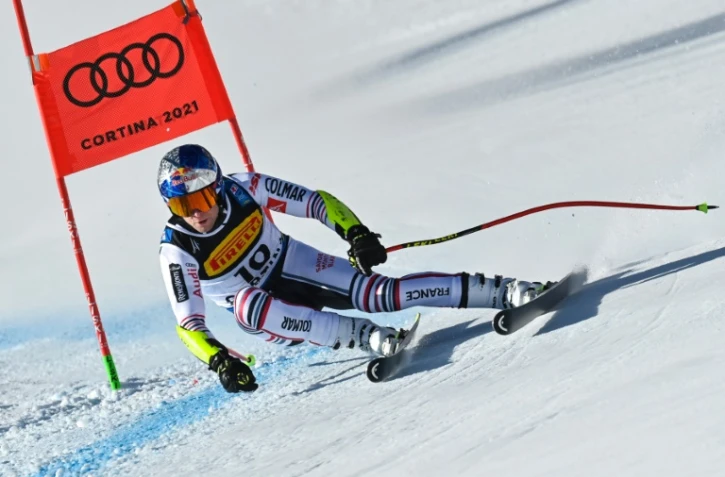 Le Français Alexis Pinturault, lors du Super-G aux Championnats du monde, le 11 février 2021 à Cortina d'Ampezzo (Italie)