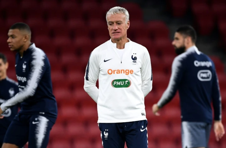 Le sélectionneur de l'équipe de France Didier Deschamps lors d'un entraînement à Tirana, le 16 novembre 2019