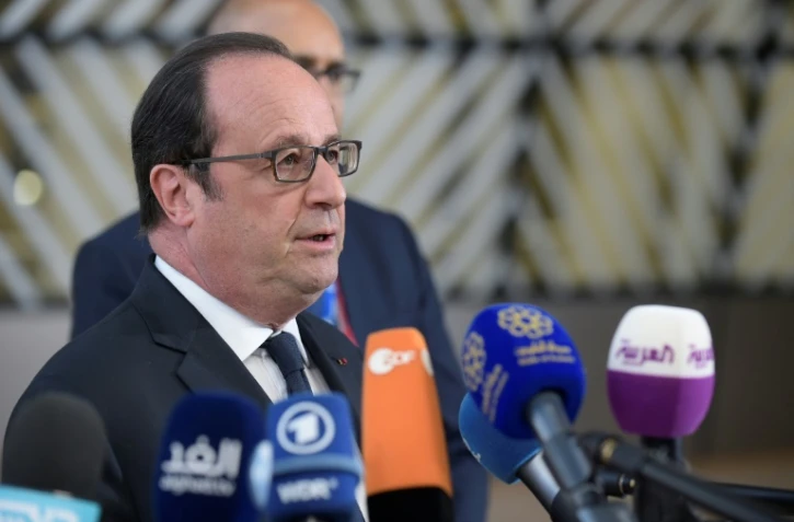 François Hollande lors d'un point presse au Conseil de l'Europe, à Bruxelles le 29 avril 2017