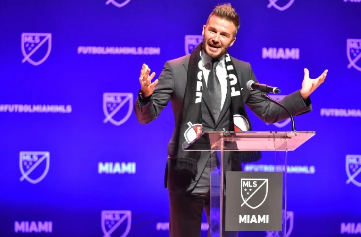 La superstar David Beckham s'exprime devant les reporters au sujet du prochain lancement de sa franchise MLS à Miami, le 29 janvier 2018 
