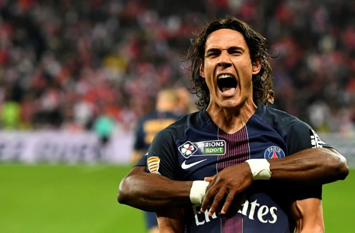 Unis dans la joie : les Parisiens Edinson Cavani et Serge Aurier, le 2 avril 2017 en finale de la Coupe de la Ligue face Ă Monaco au Parc OL
