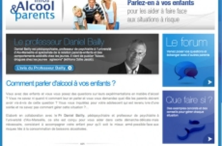 La page d'accueil du site www.alcooletparents.com