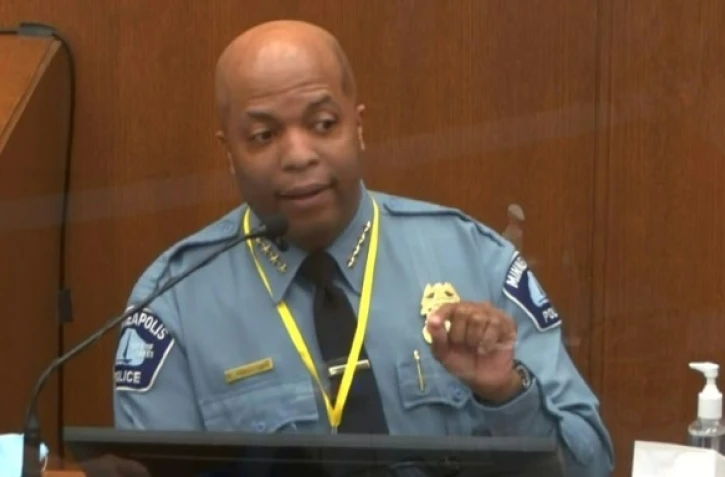 Capture d'image du chef de la police de Minneapolis, Medaria Arradondo, lors du procès de Derek Chauvin accusé du meurtre de George Floyd, le 5 avril à Minneapolis