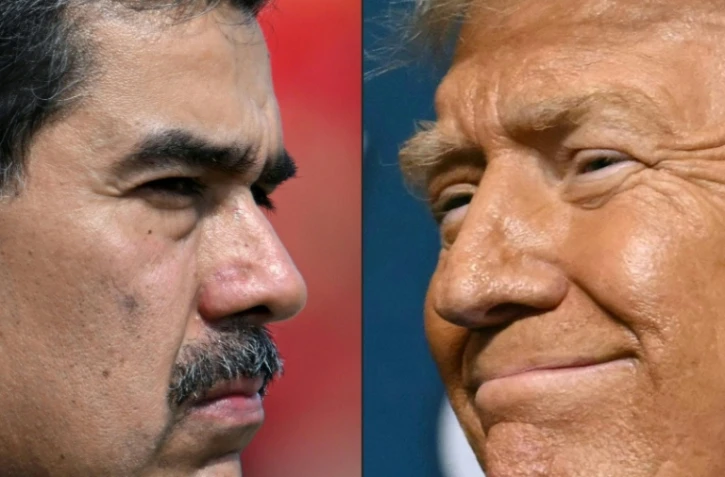 Combo réalisé en 2025 de portraits de Nicolas Maduro (g) et Donald Trump
