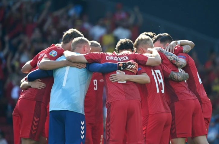 Les joueurs danois avant leur match de l'Euro contre la Belgique le 17 juin 2021 à Copenhague